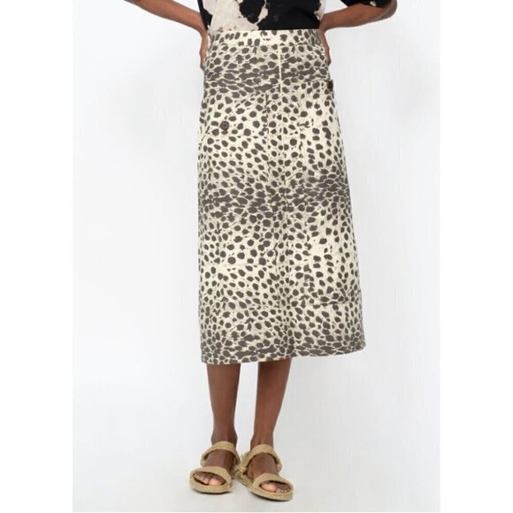 Sea New York Leo Leopard Print Cotton Canvas Midi Skirt Size 4 Safari Pockets - Picture 1 of 11